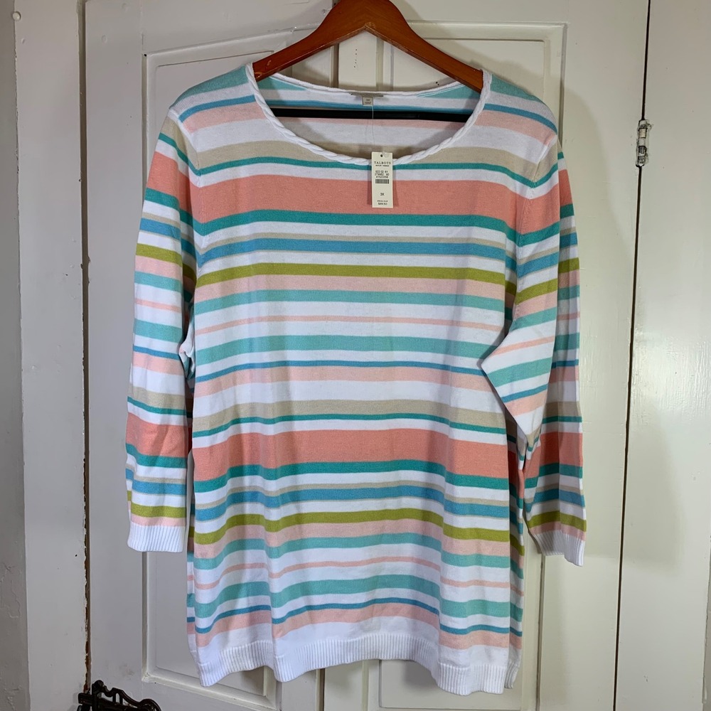 Talbots Woman 3X Striped Knit Top Cotton NWT 3/4 Sleeve Coastal Casual Preppy